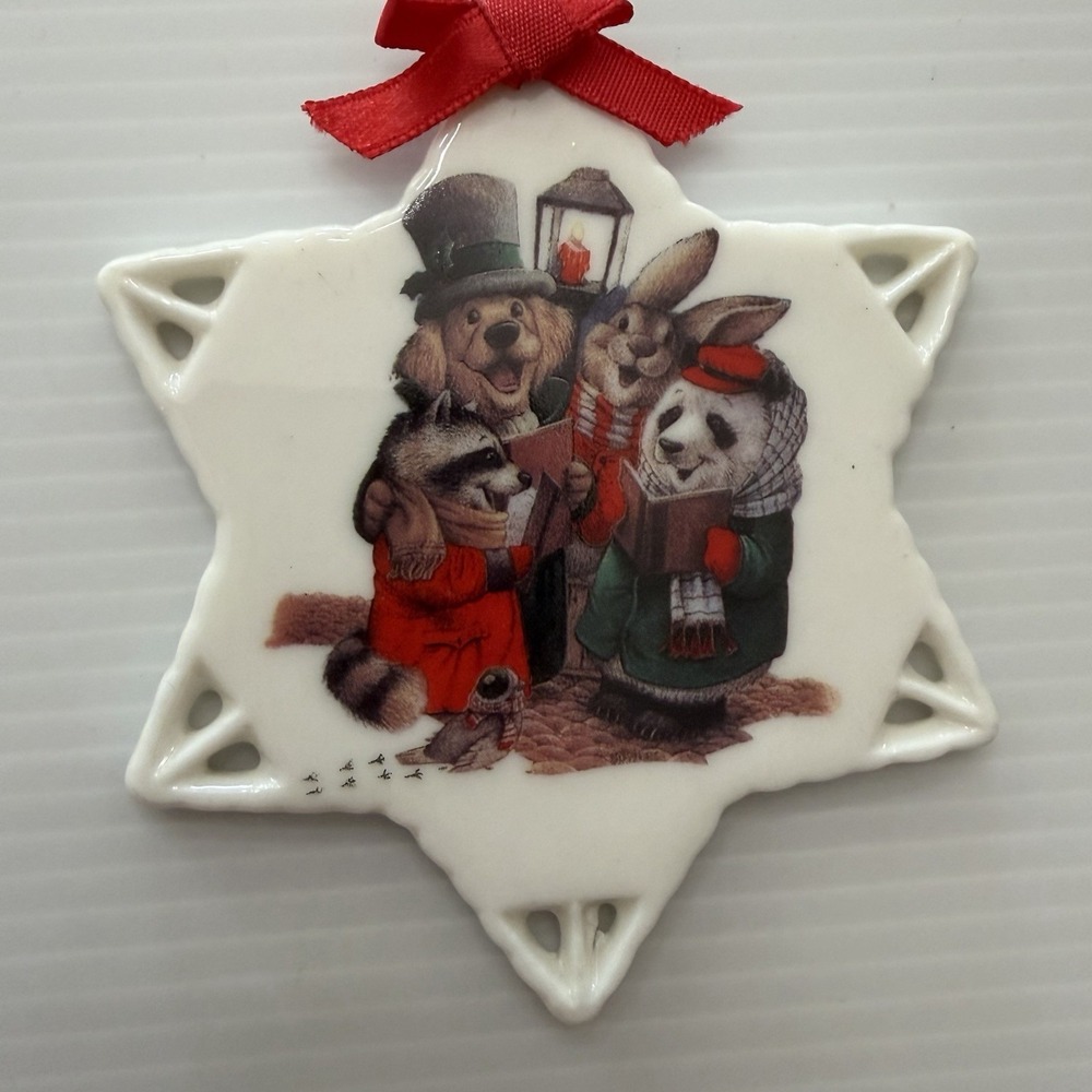 Vintage Ceramic Snowflake Woodland Animal Carolers
